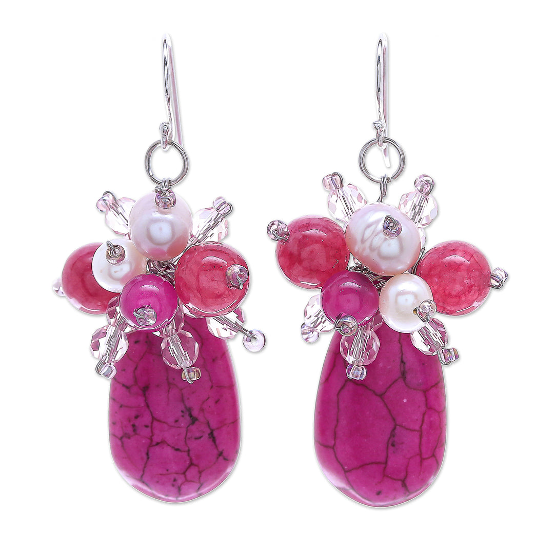 Quartz and Cultured Freshwater Pearl Dangle Earrings - Space Candy in Pink