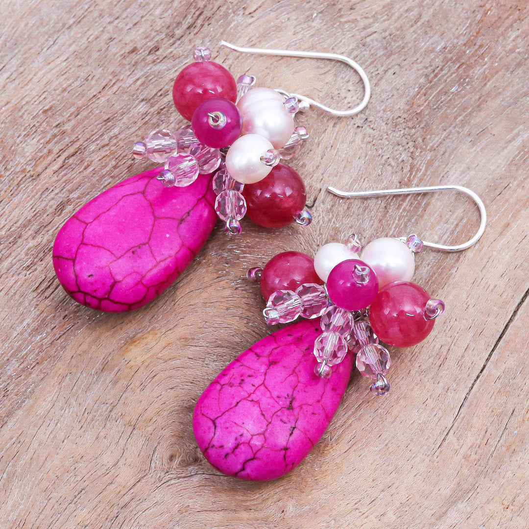Quartz and Cultured Freshwater Pearl Dangle Earrings - Space Candy in Pink
