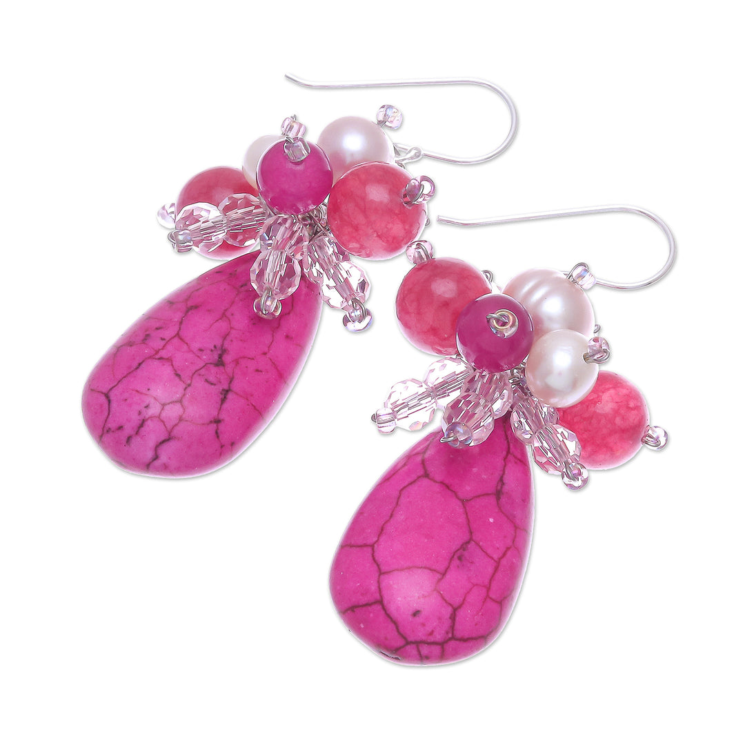 Quartz and Cultured Freshwater Pearl Dangle Earrings - Space Candy in Pink