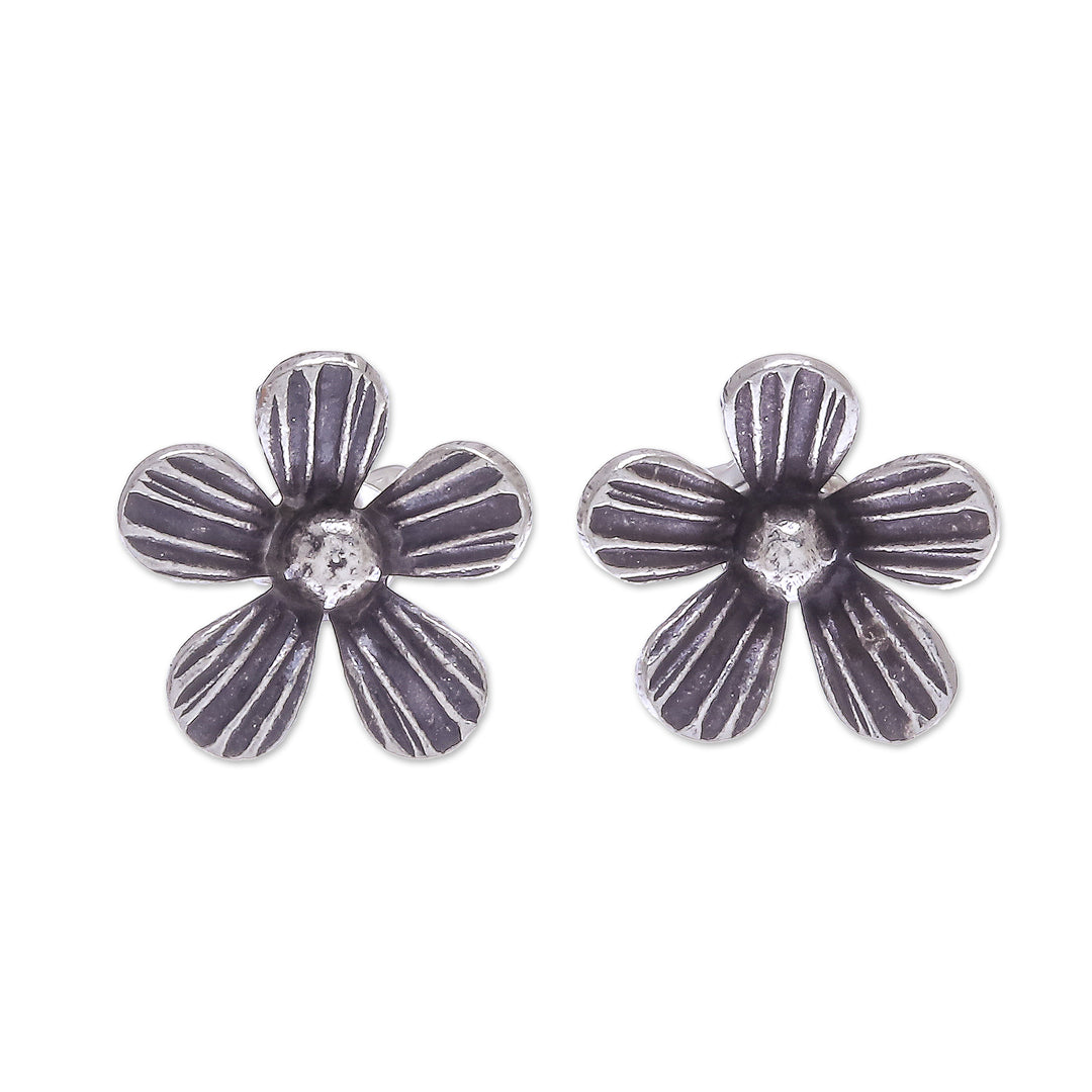 Hand Crafted Sterling Silver Floral Button Earrings - Striped Flowers