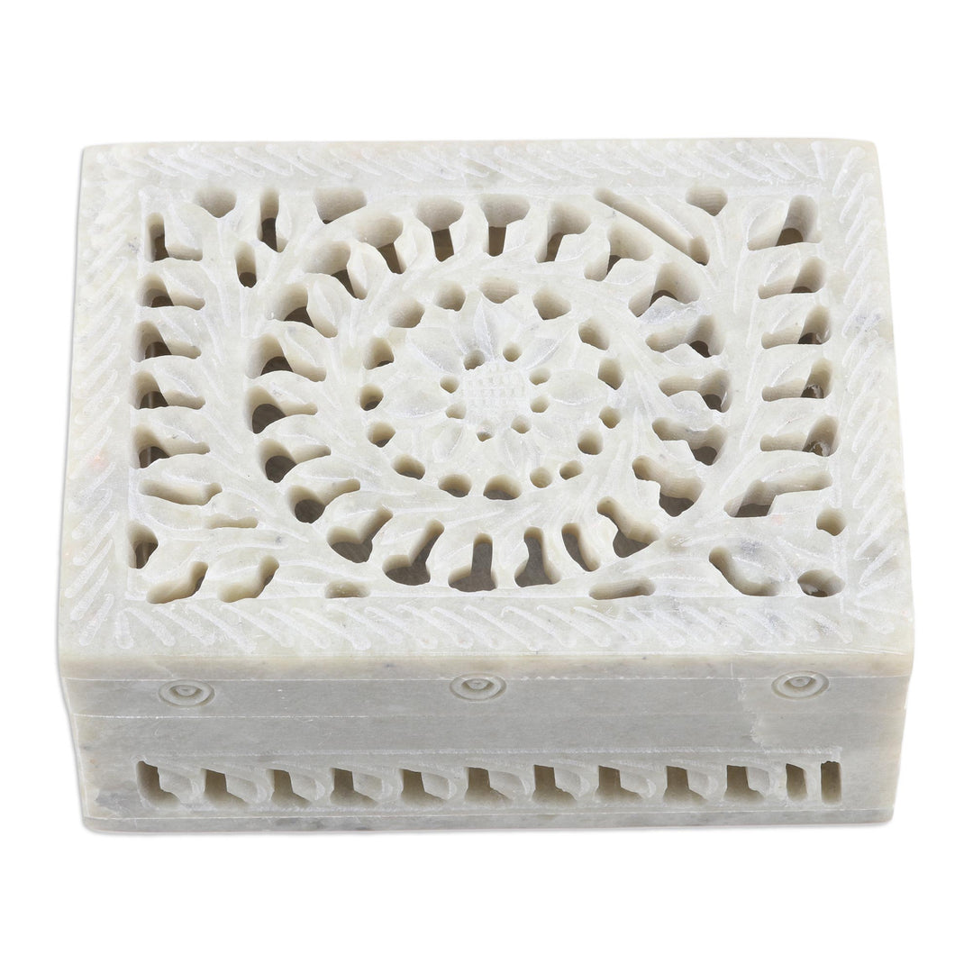 Hand Carved Decorative Soapstone Floral Box - Leaf and Vine