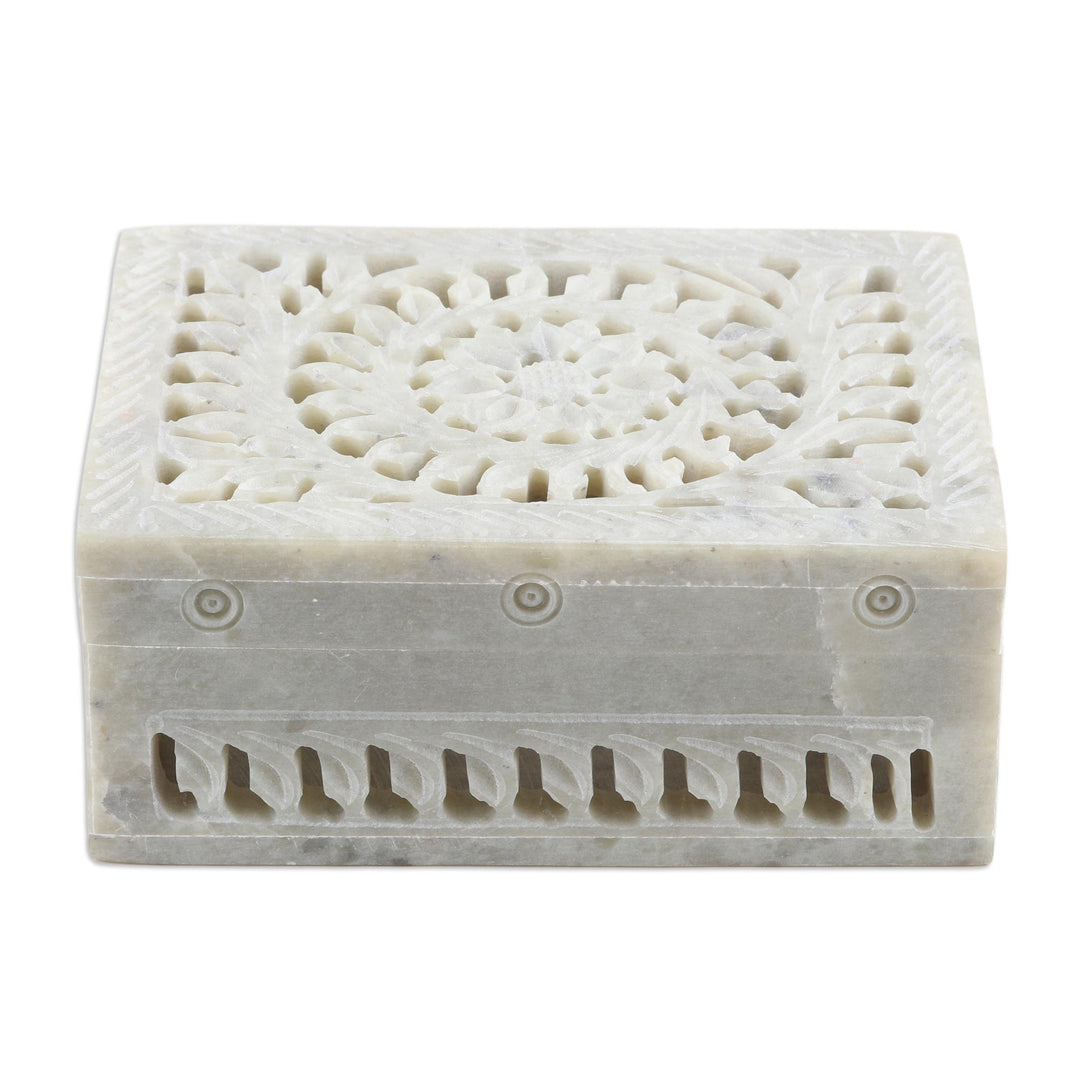 Hand Carved Decorative Soapstone Floral Box - Leaf and Vine