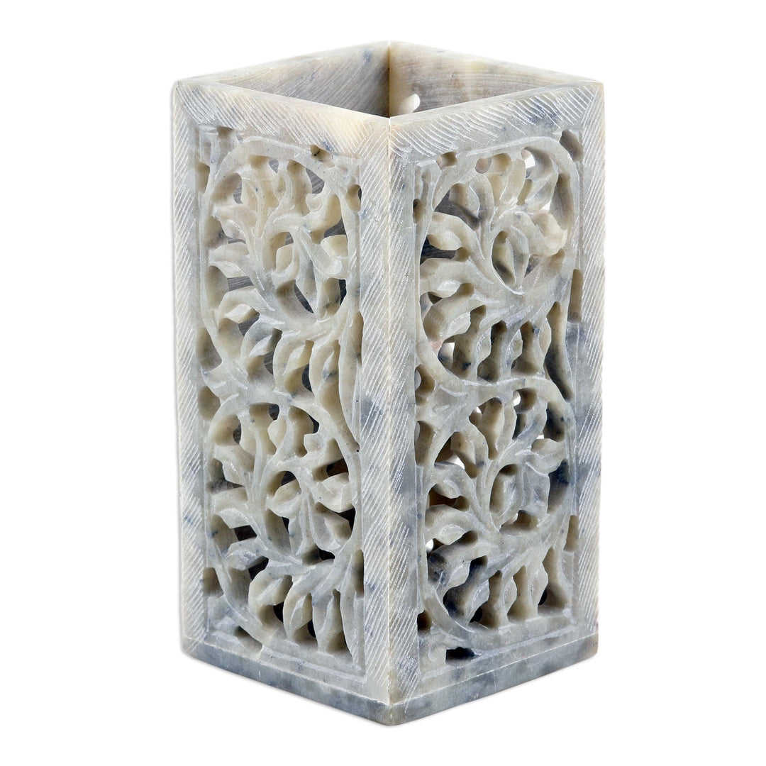 Hand Carved Soapstone Pen Holder from India - Office Order