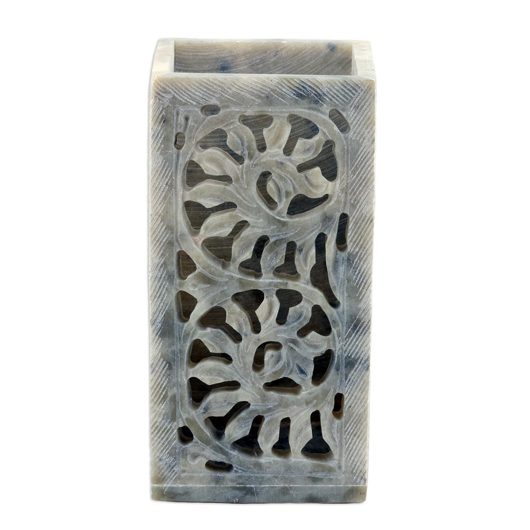 Hand Carved Soapstone Pen Holder from India - Office Order