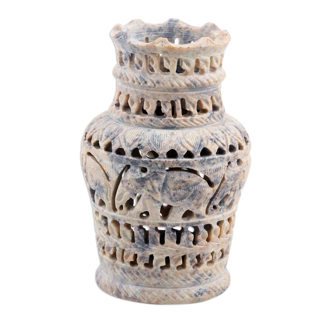 Decorative Soapstone Elephant and Floral Vase - Royal Symphony