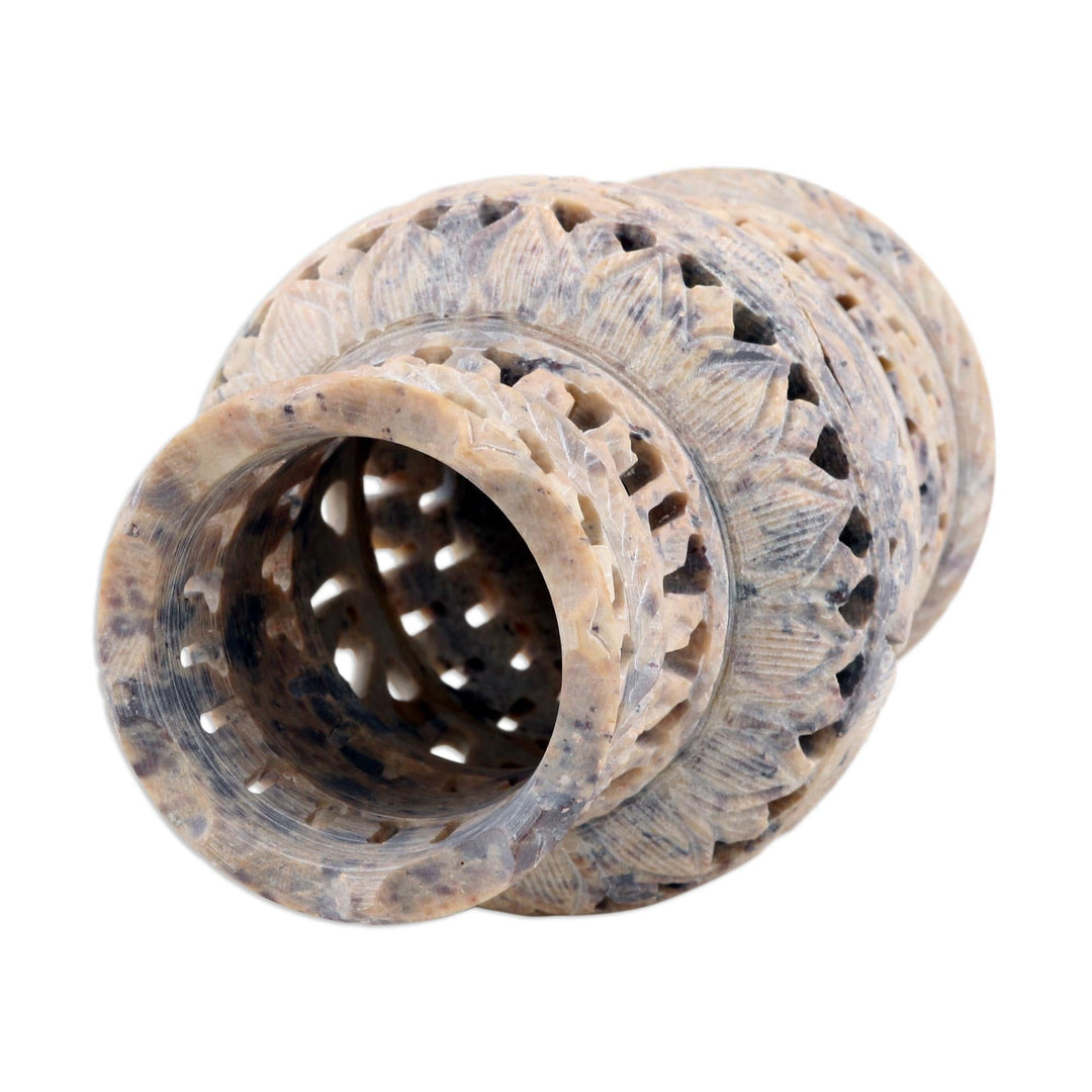 Decorative Soapstone Elephant and Floral Vase - Royal Symphony