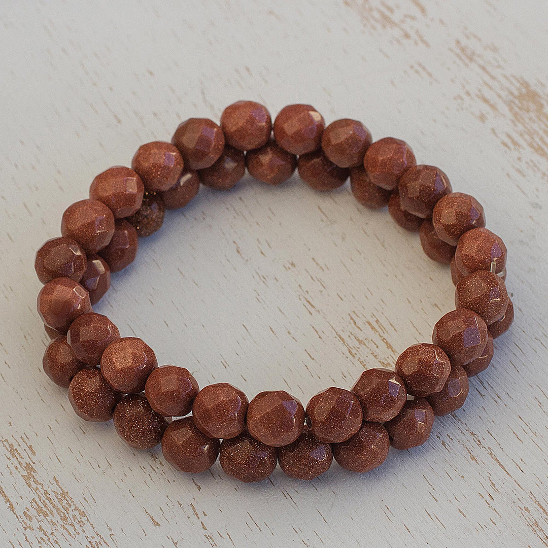 Two Sunstone Beaded Stretch Bracelets from Brazil - Strength and Energy