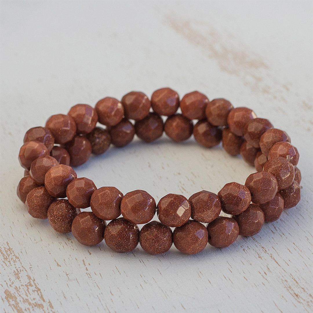 Two Sunstone Beaded Stretch Bracelets from Brazil - Strength and Energy