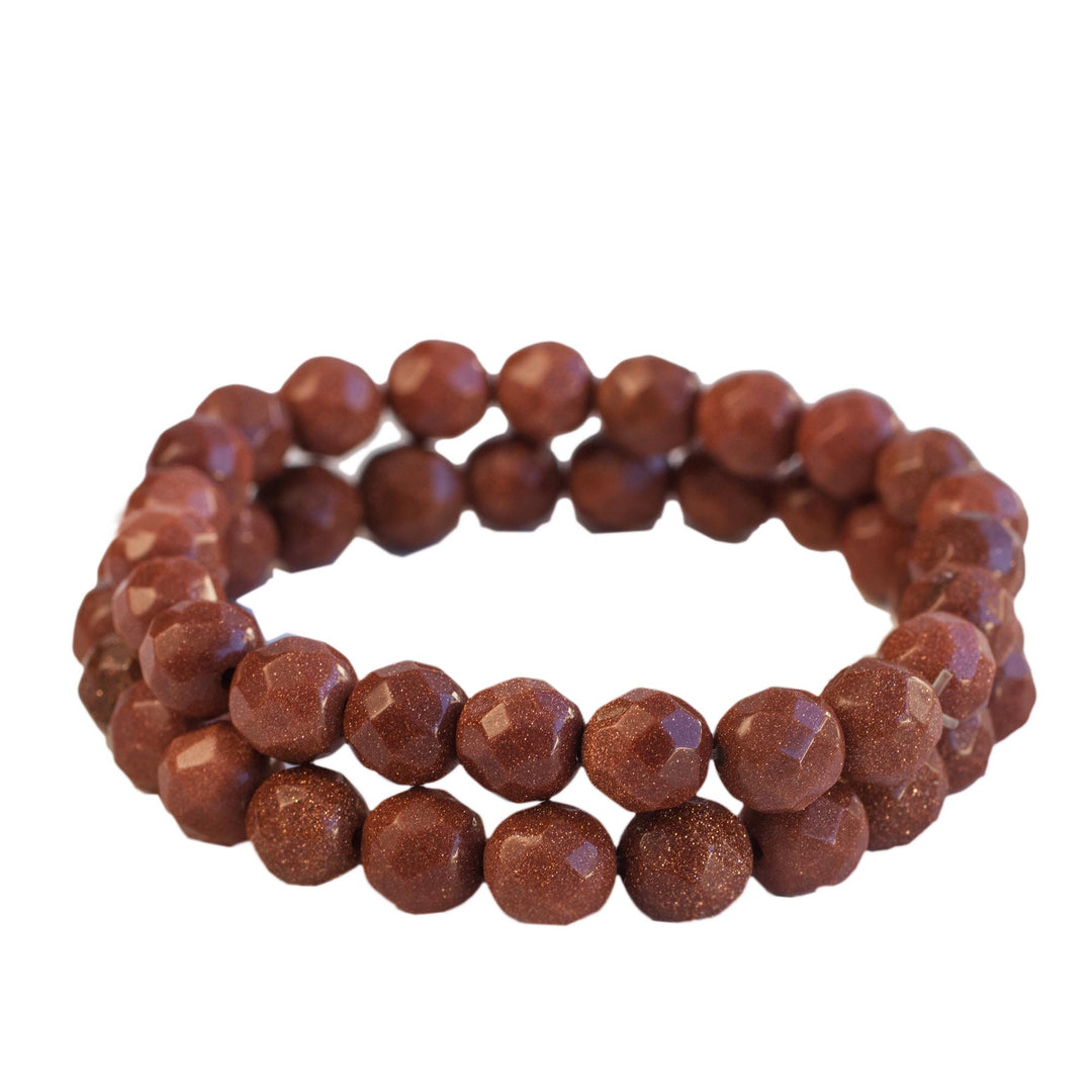 Two Sunstone Beaded Stretch Bracelets from Brazil - Strength and Energy