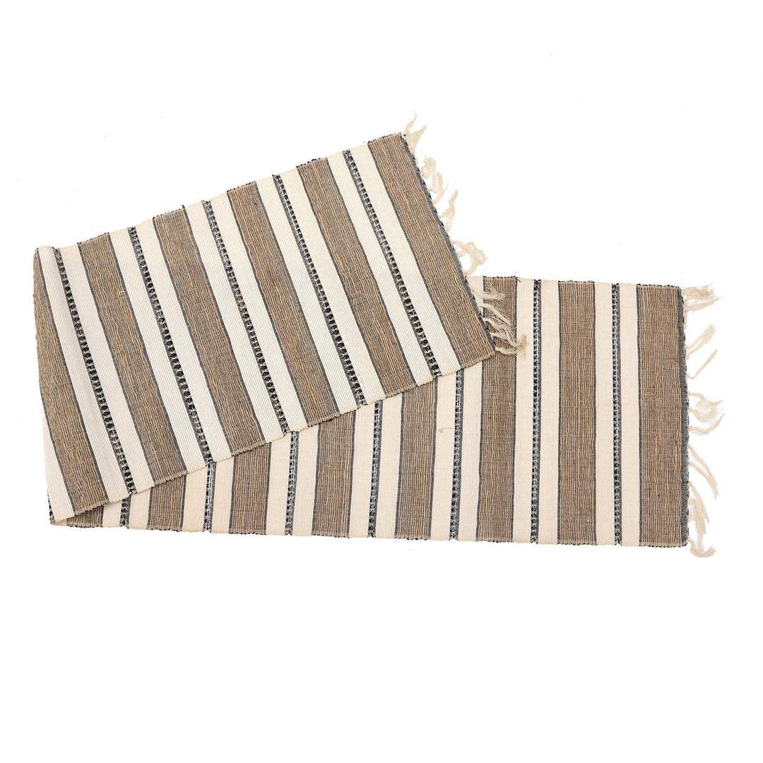 Striped Natural Fiber and Cotton Table Runner - Creamy Mocha