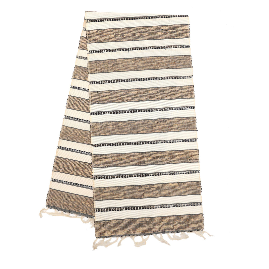 Striped Natural Fiber and Cotton Table Runner - Creamy Mocha