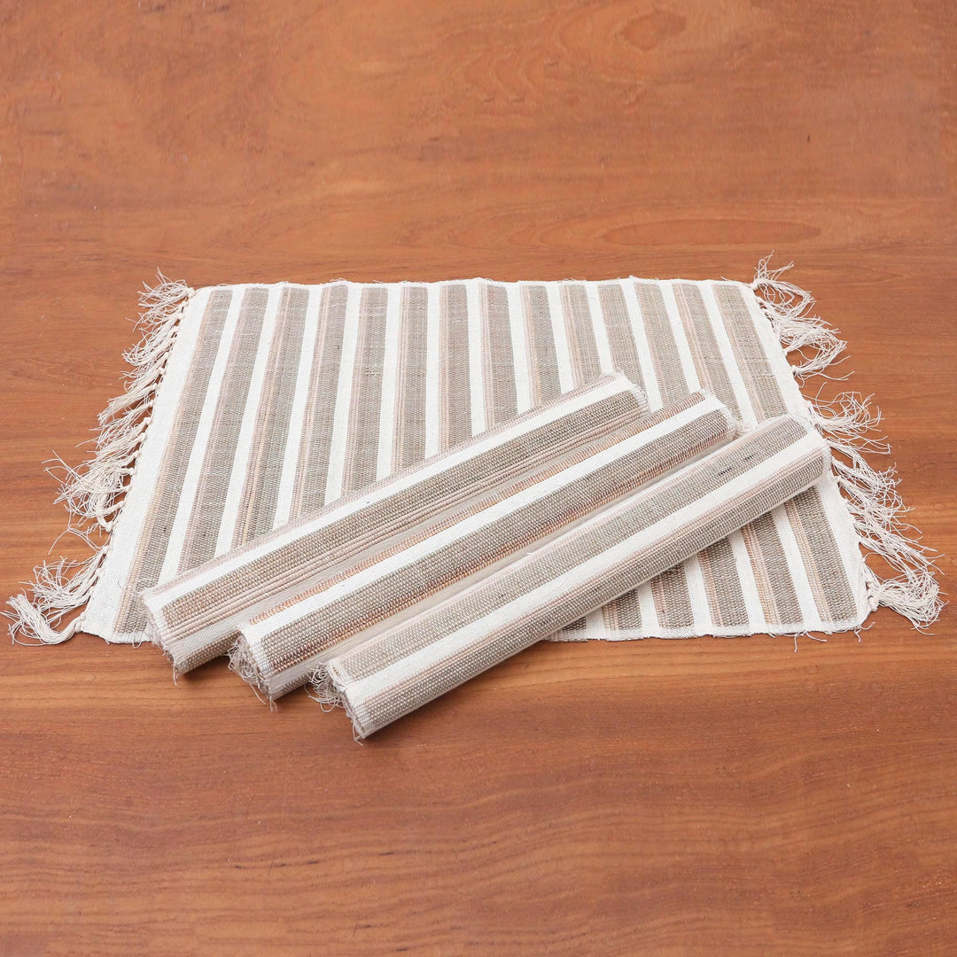 Hand Made Natural Fiber and Cotton Placemats (Set of 4) - White Woods
