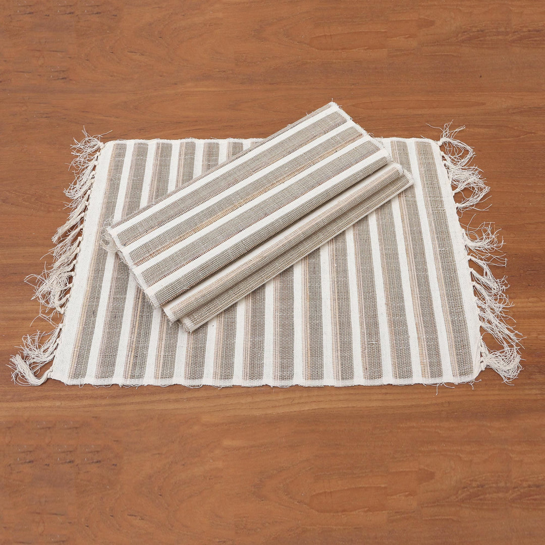 Hand Made Natural Fiber and Cotton Placemats (Set of 4) - White Woods