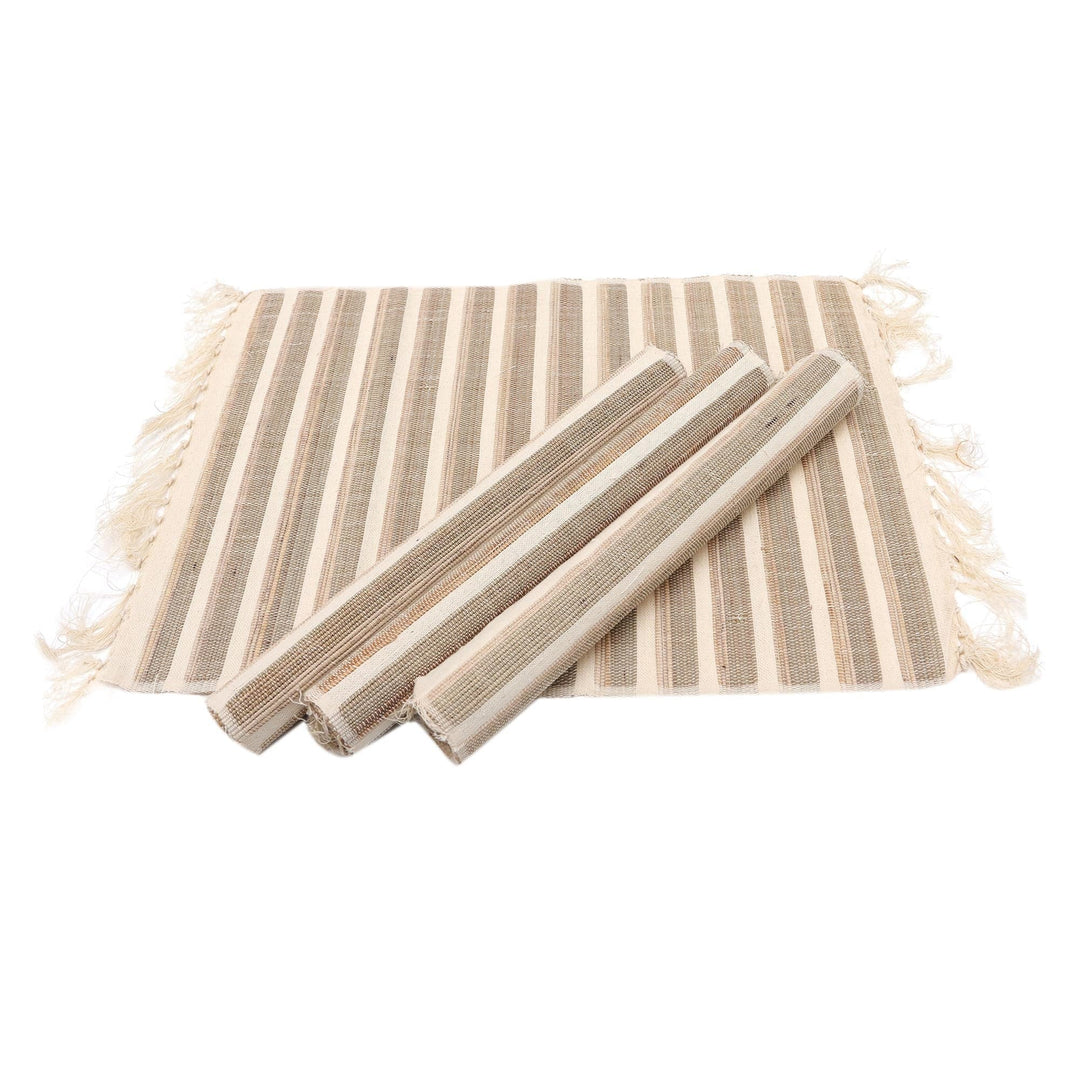 Hand Made Natural Fiber and Cotton Placemats (Set of 4) - White Woods