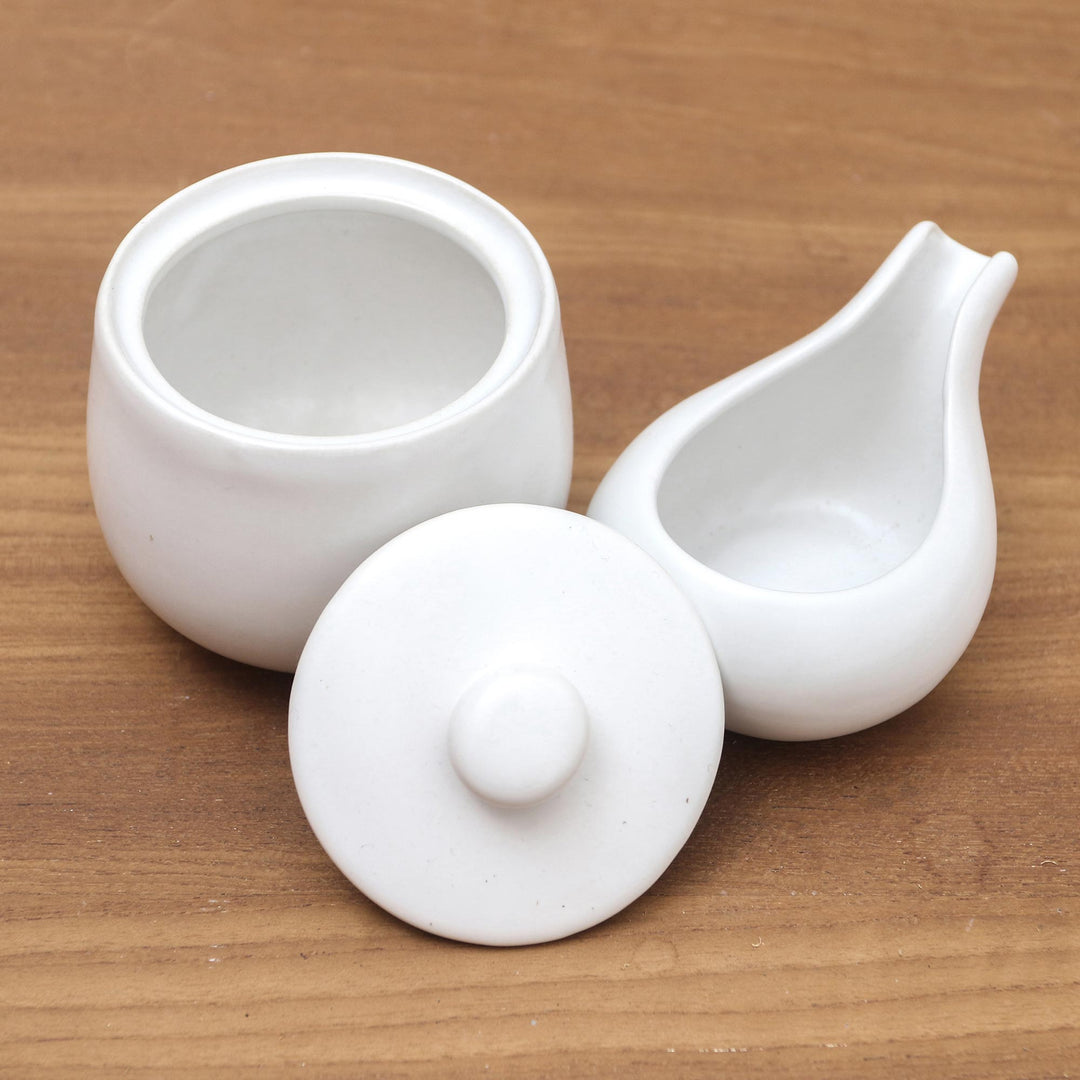 White Ceramic Cream and Sugar Set (Pair) - Coffee Time in White
