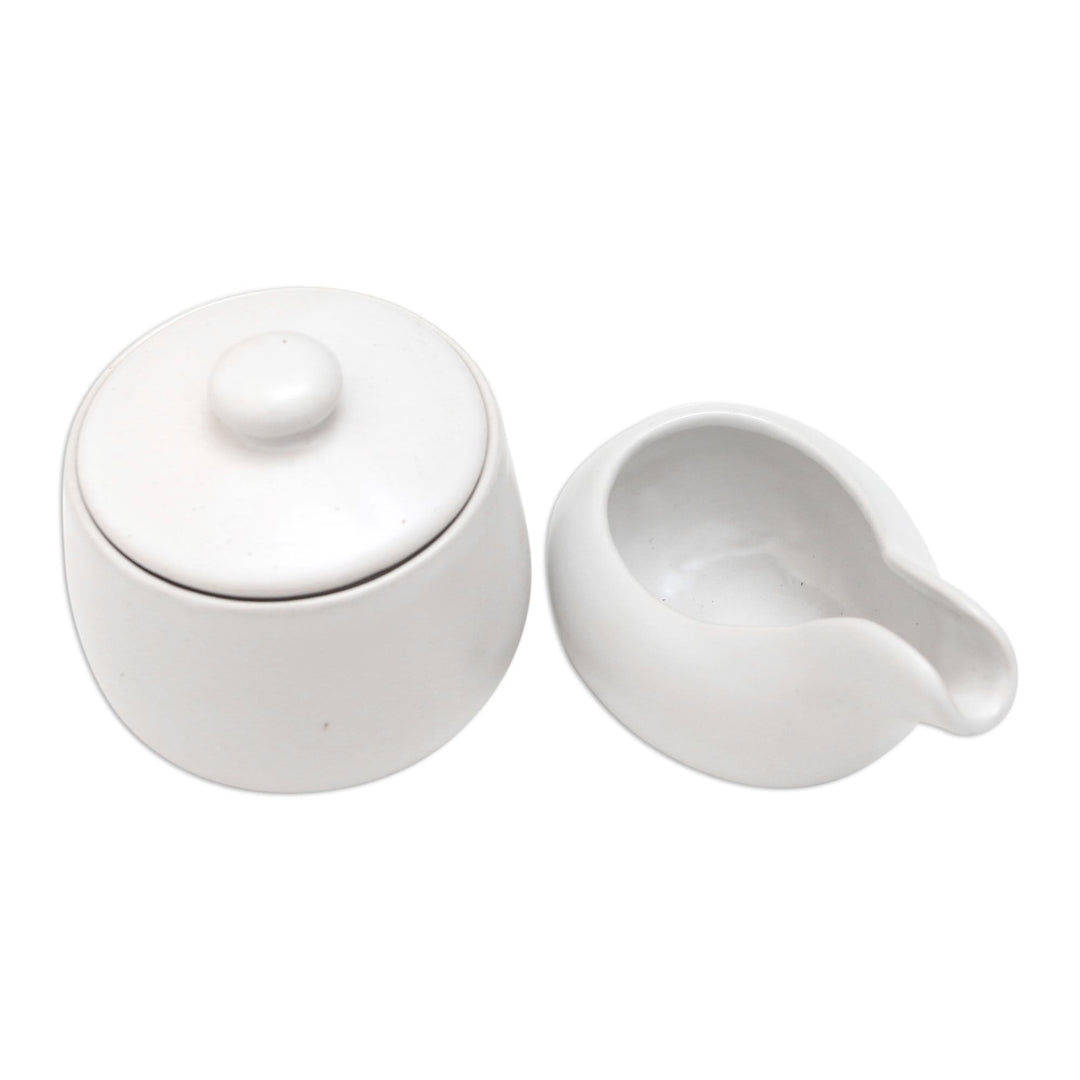 White Ceramic Cream and Sugar Set (Pair) - Coffee Time in White