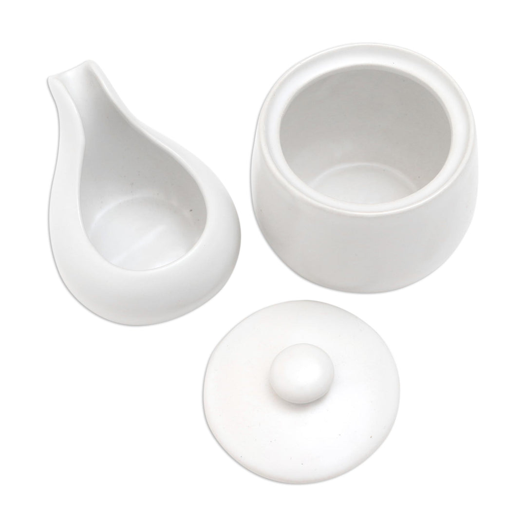 White Ceramic Cream and Sugar Set (Pair) - Coffee Time in White