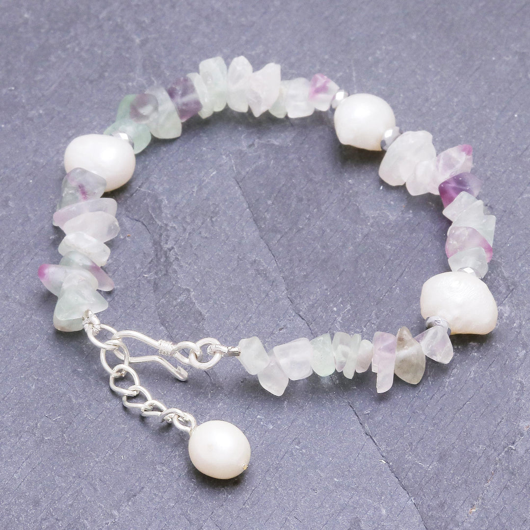 Cultured Freshwater Pearl and Fluorite Beaded Bracelet - Mellow Night
