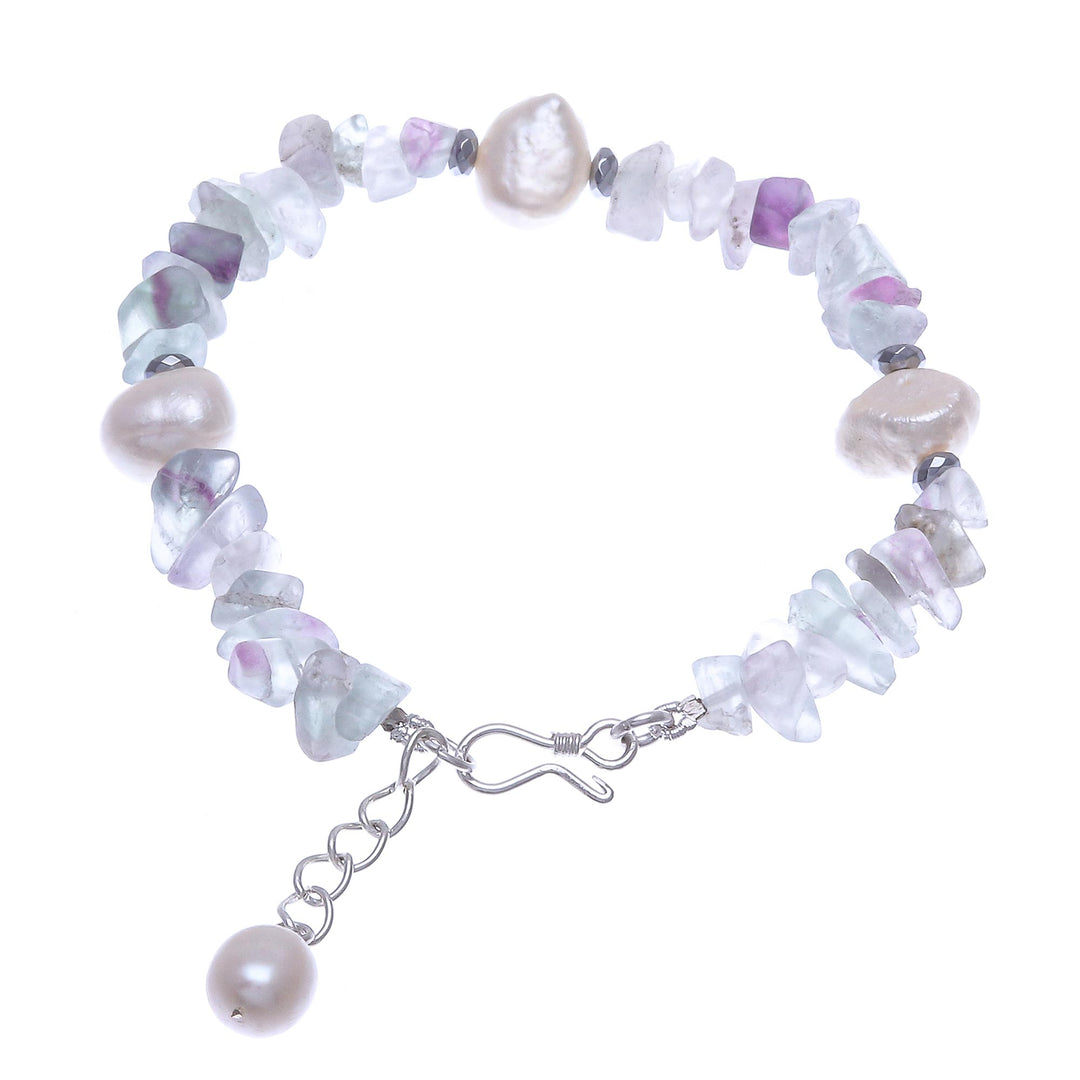 Cultured Freshwater Pearl and Fluorite Beaded Bracelet - Mellow Night