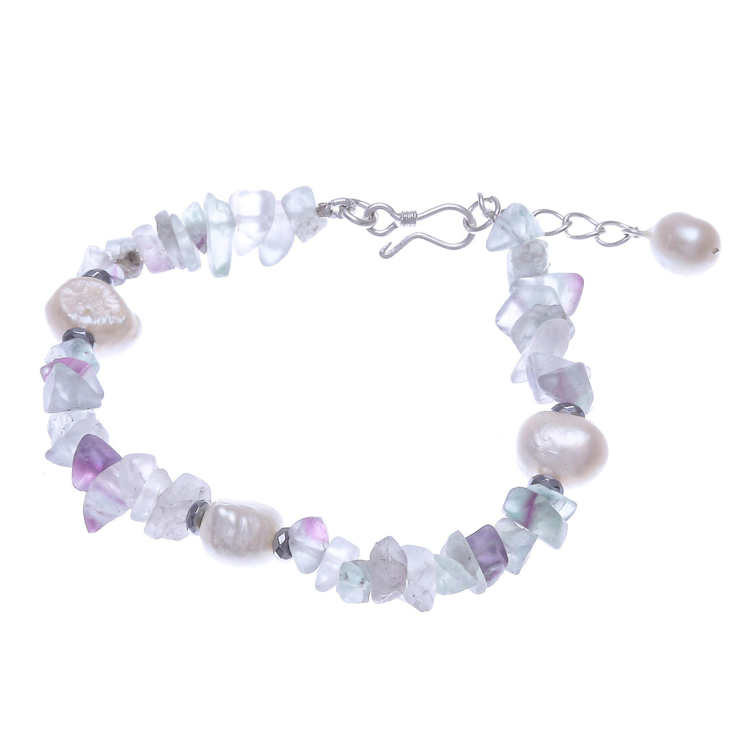 Cultured Freshwater Pearl and Fluorite Beaded Bracelet - Mellow Night