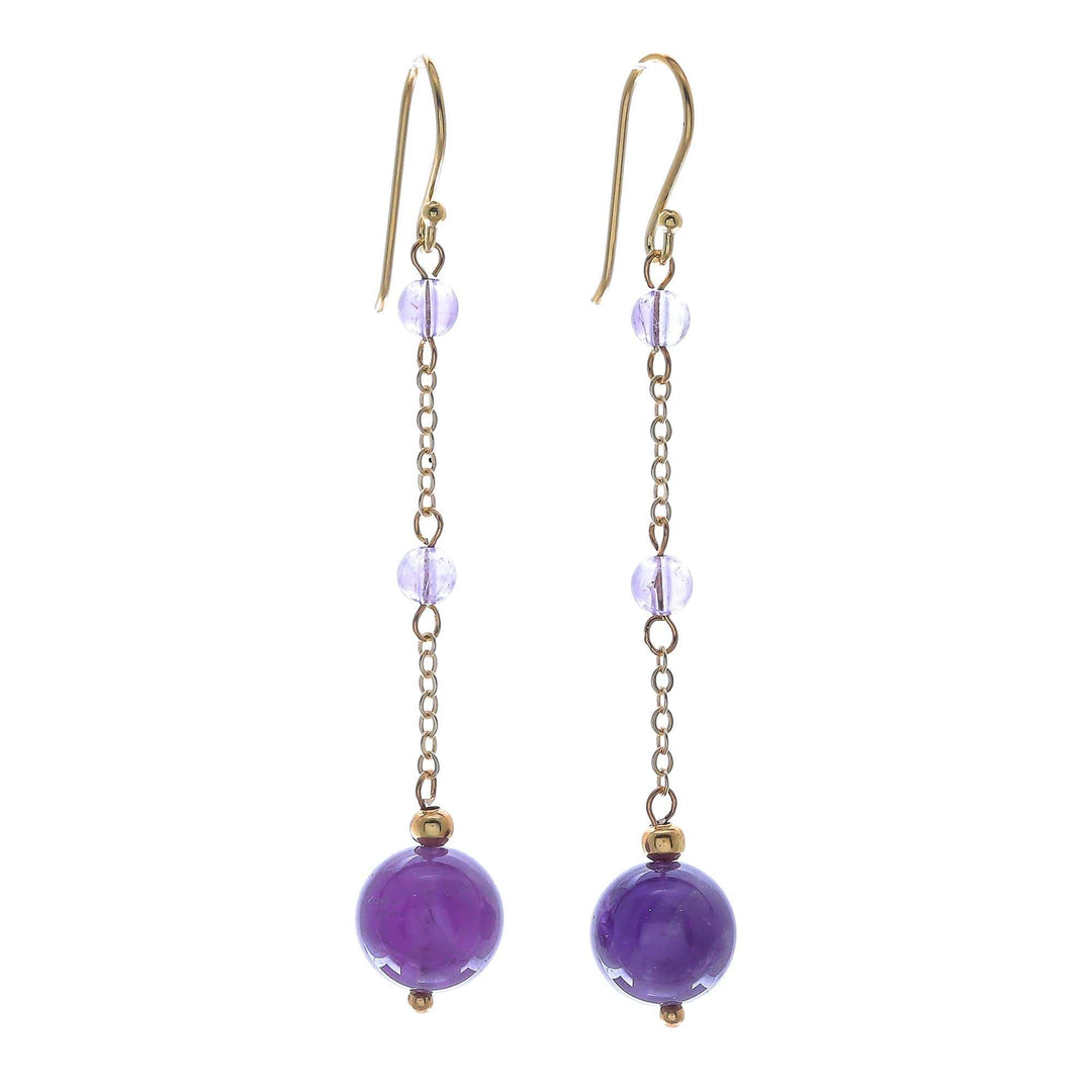 Hand Crafted Gold-Plated Amethyst Dangle Earrings - Twilight Dew