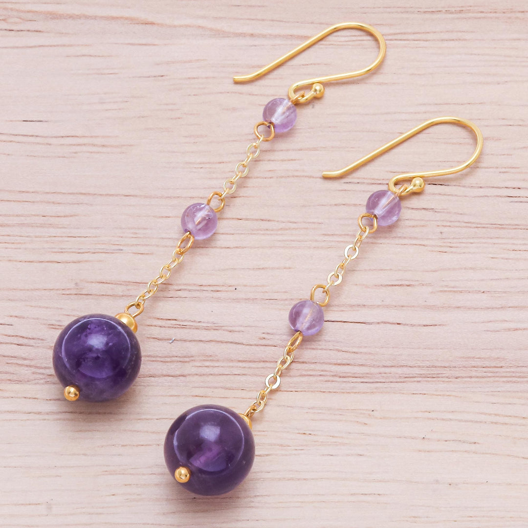 Hand Crafted Gold-Plated Amethyst Dangle Earrings - Twilight Dew