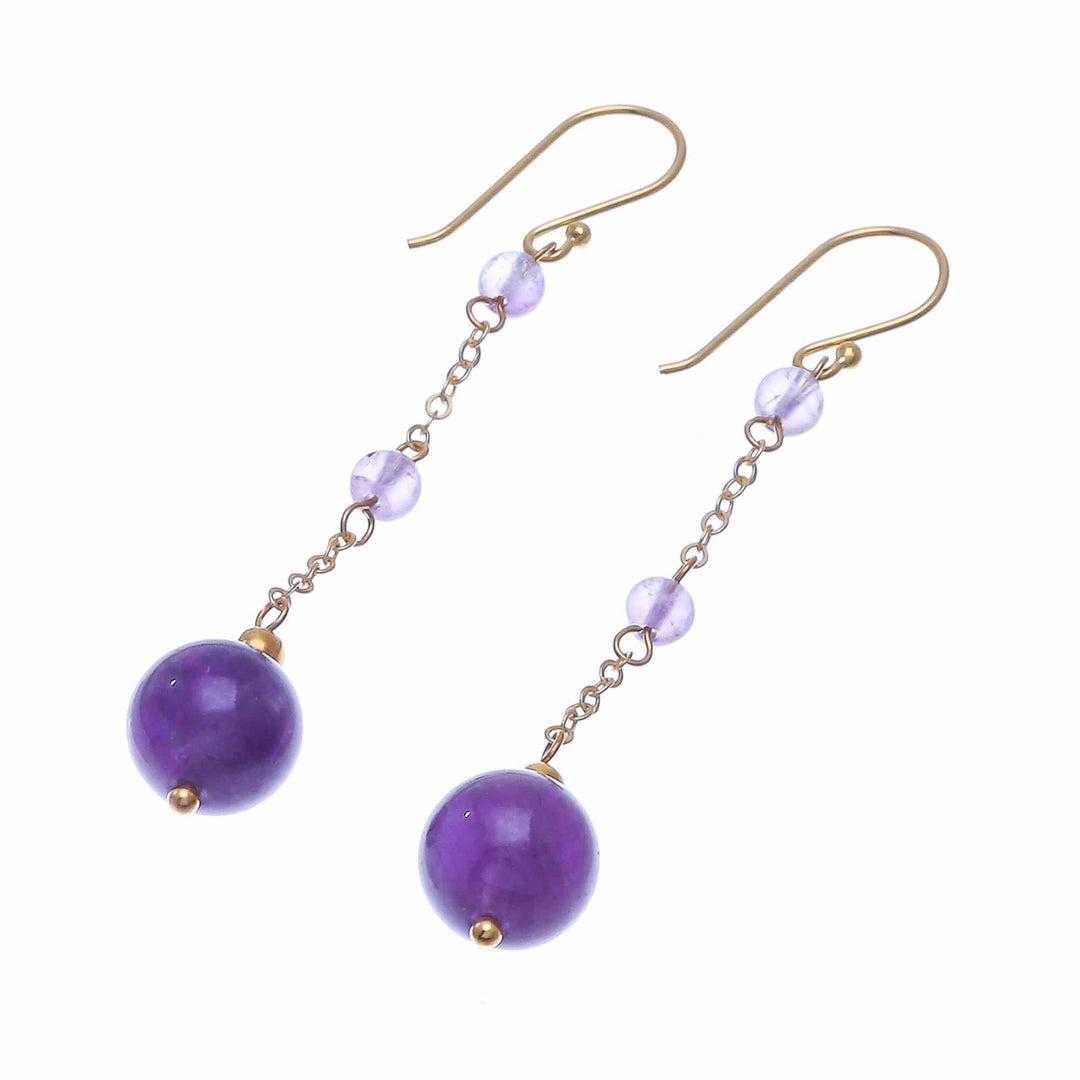 Hand Crafted Gold-Plated Amethyst Dangle Earrings - Twilight Dew