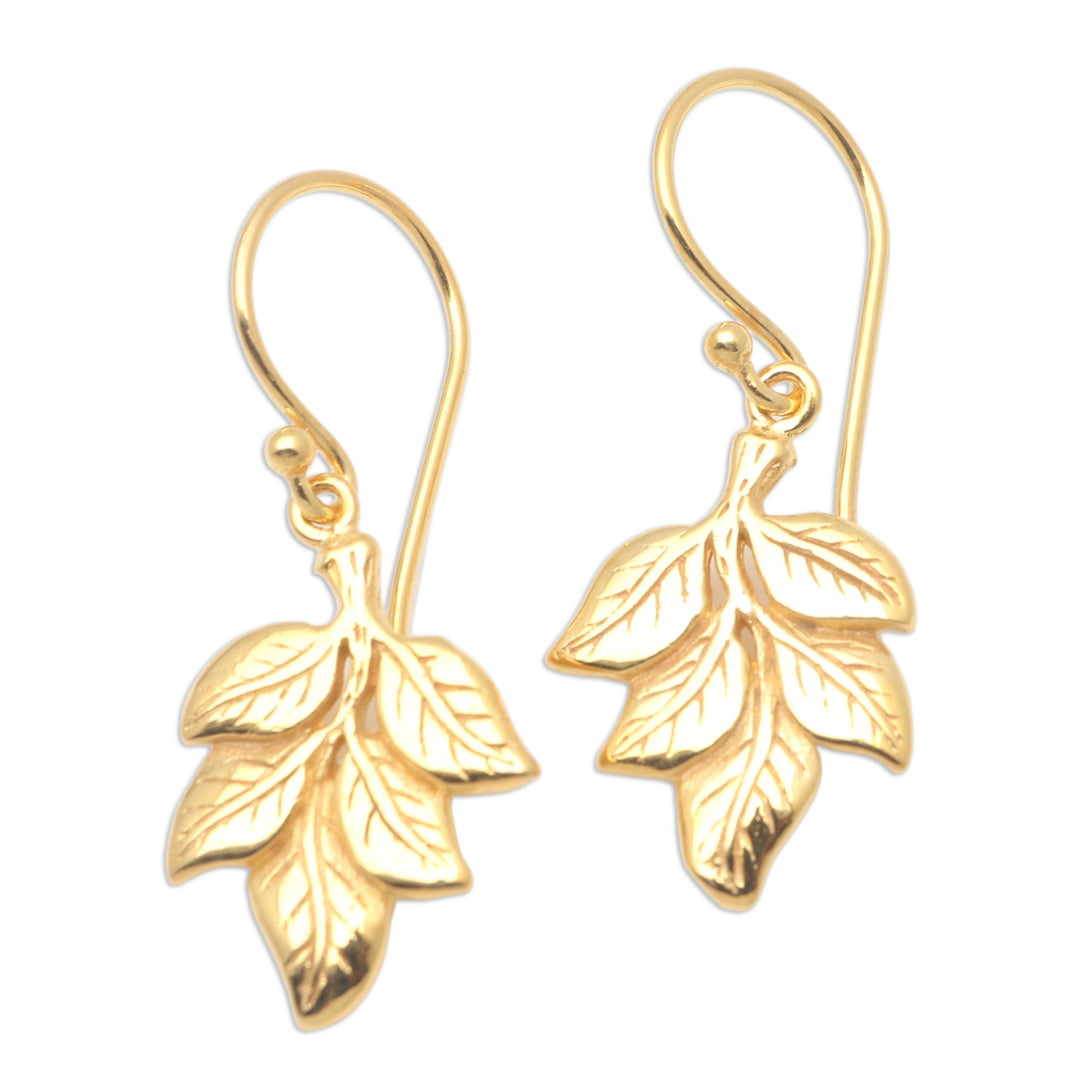 Gold-Plated Brass Leaf Dangle Earrings - Betel Leaves