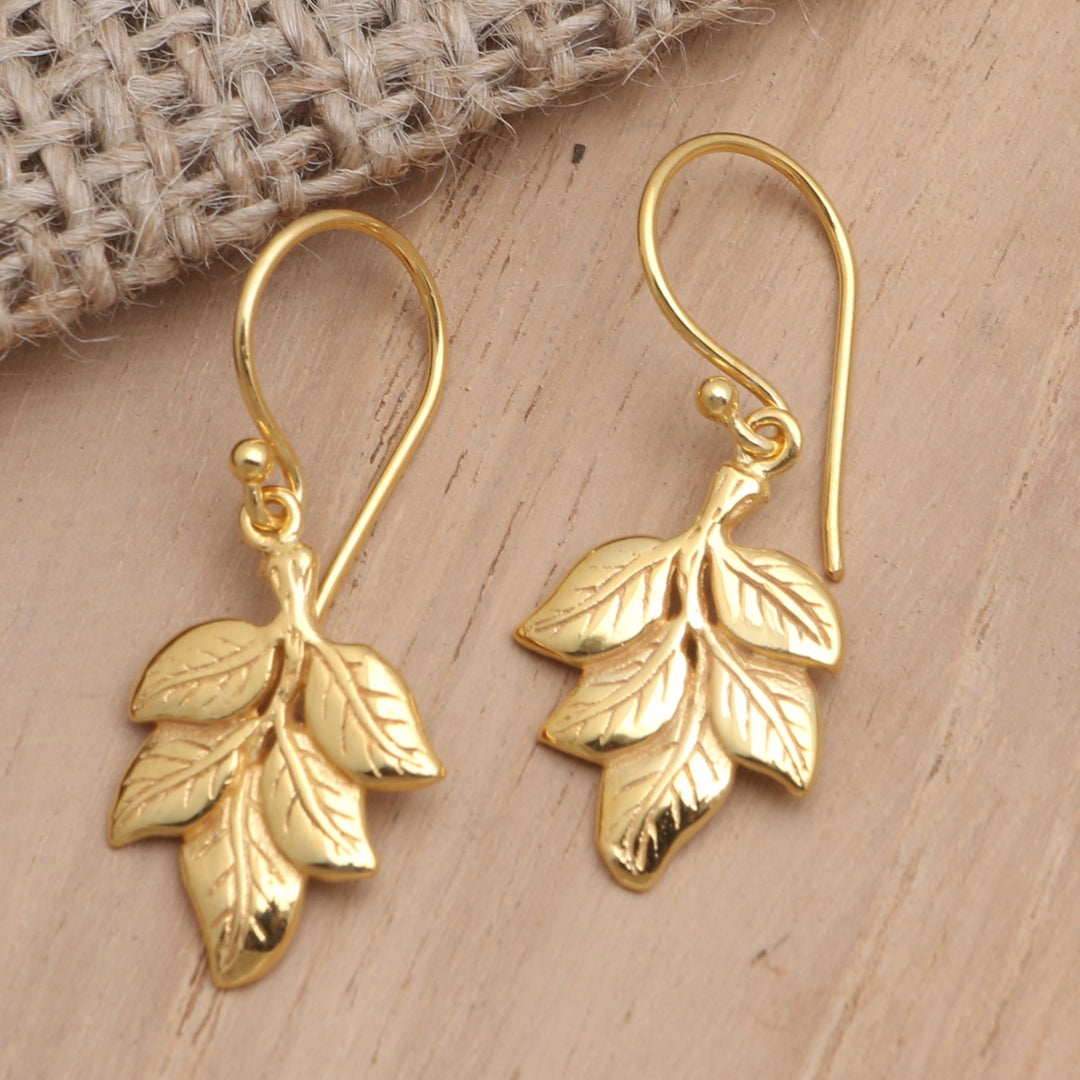 Gold-Plated Brass Leaf Dangle Earrings - Betel Leaves