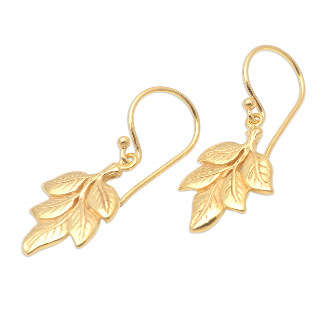 Gold-Plated Brass Leaf Dangle Earrings - Betel Leaves