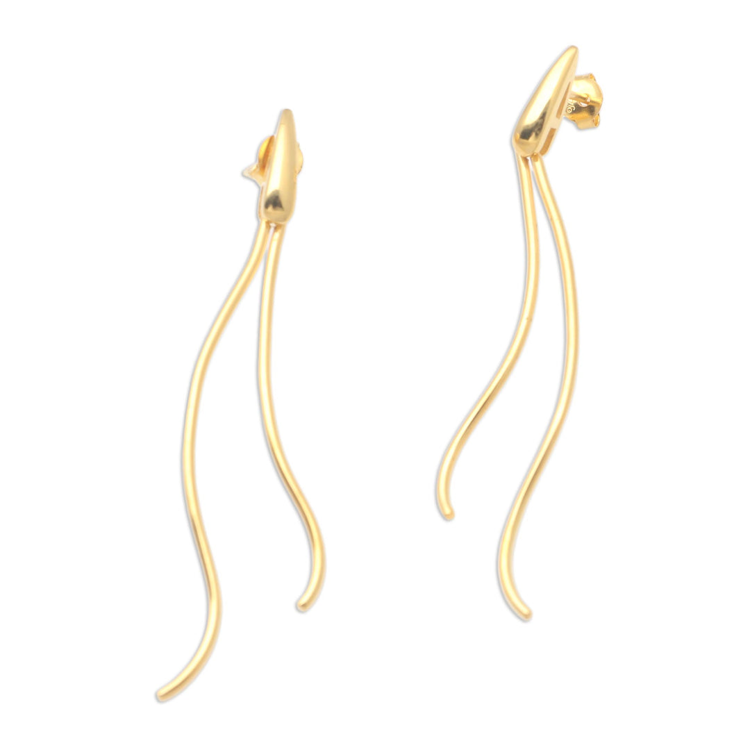 Hand Crafted Gold-Plated Brass Drop Earrings - New Rice