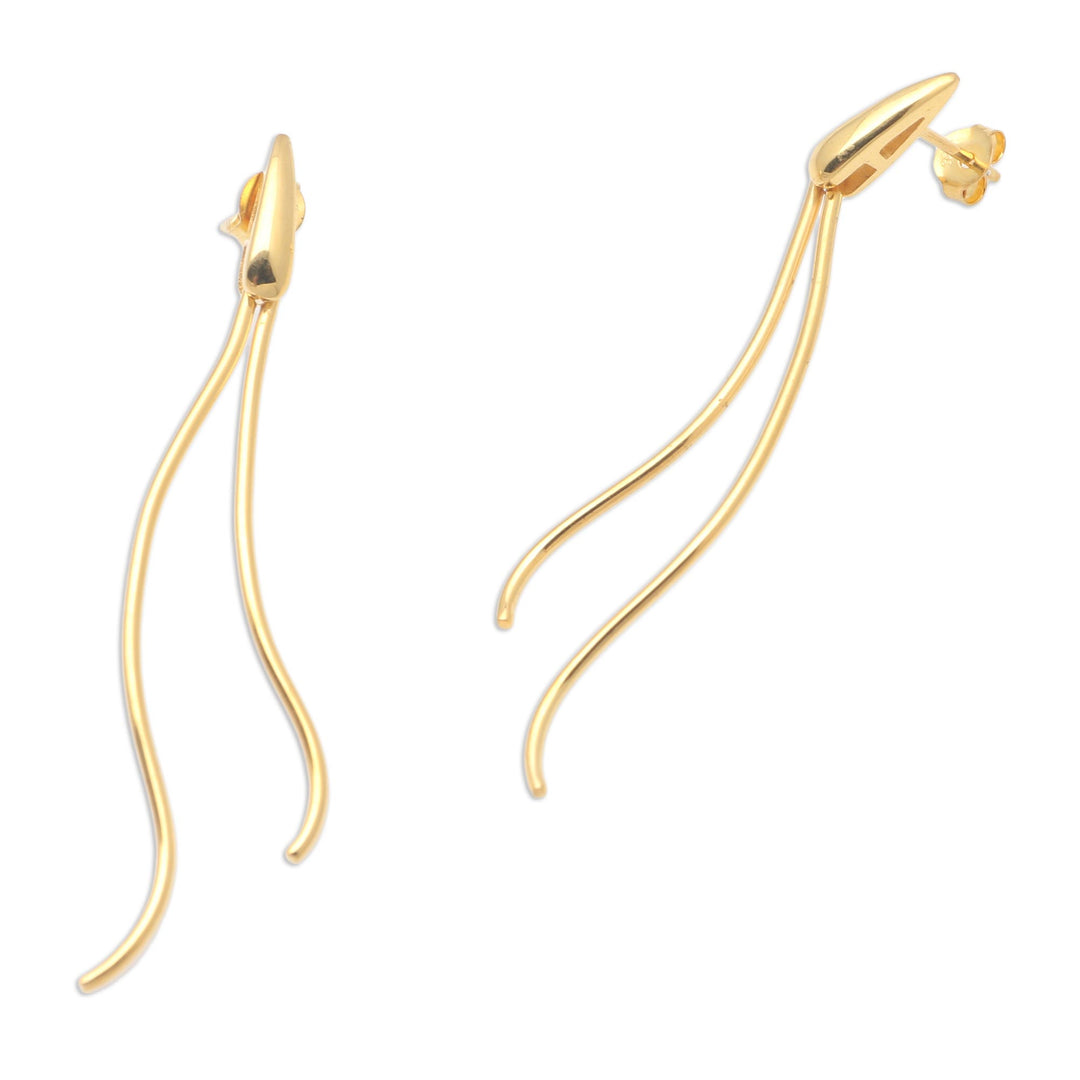 Hand Crafted Gold-Plated Brass Drop Earrings - New Rice