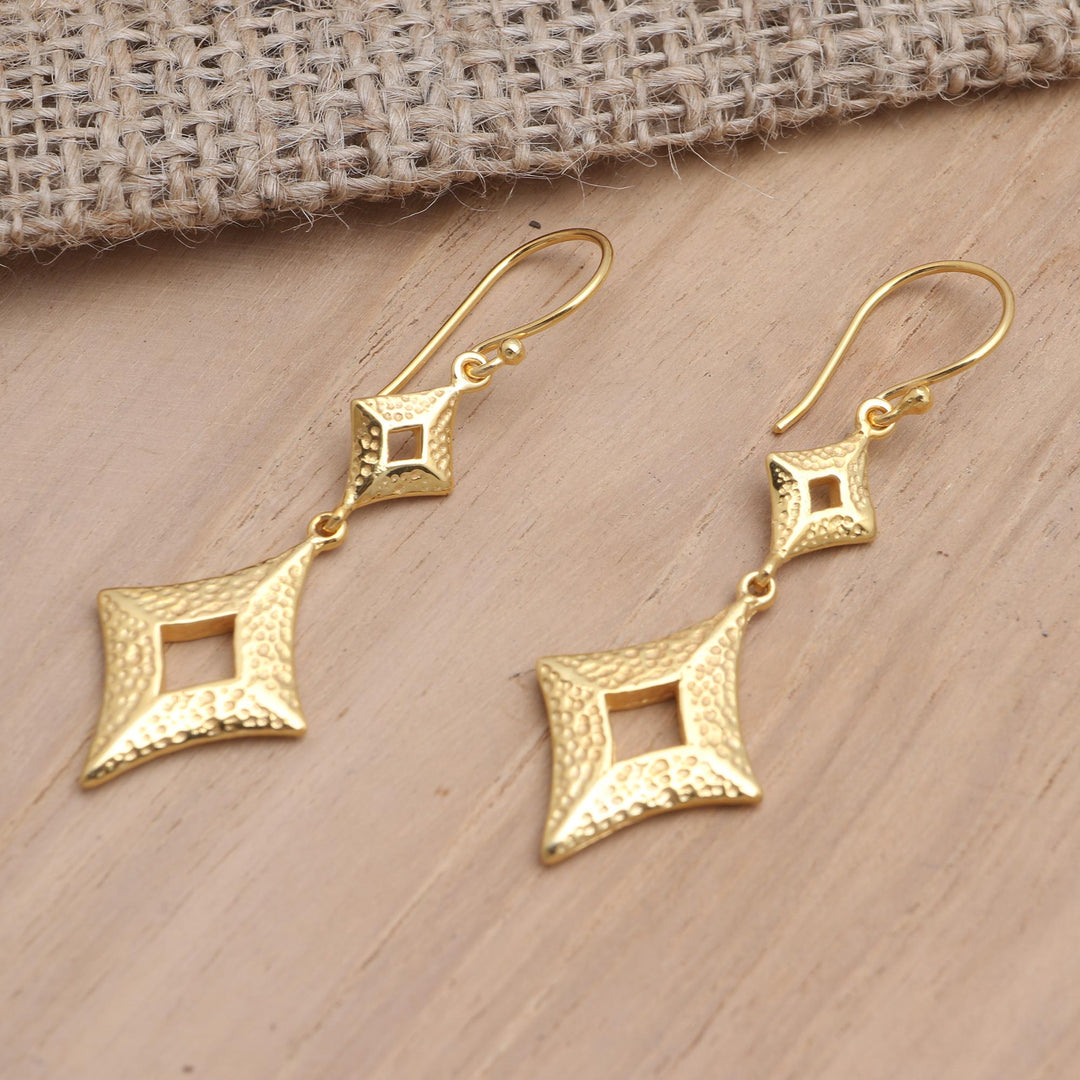 Artisan Crafted Gold-Plated Dangle Earrings - Evil Eyes