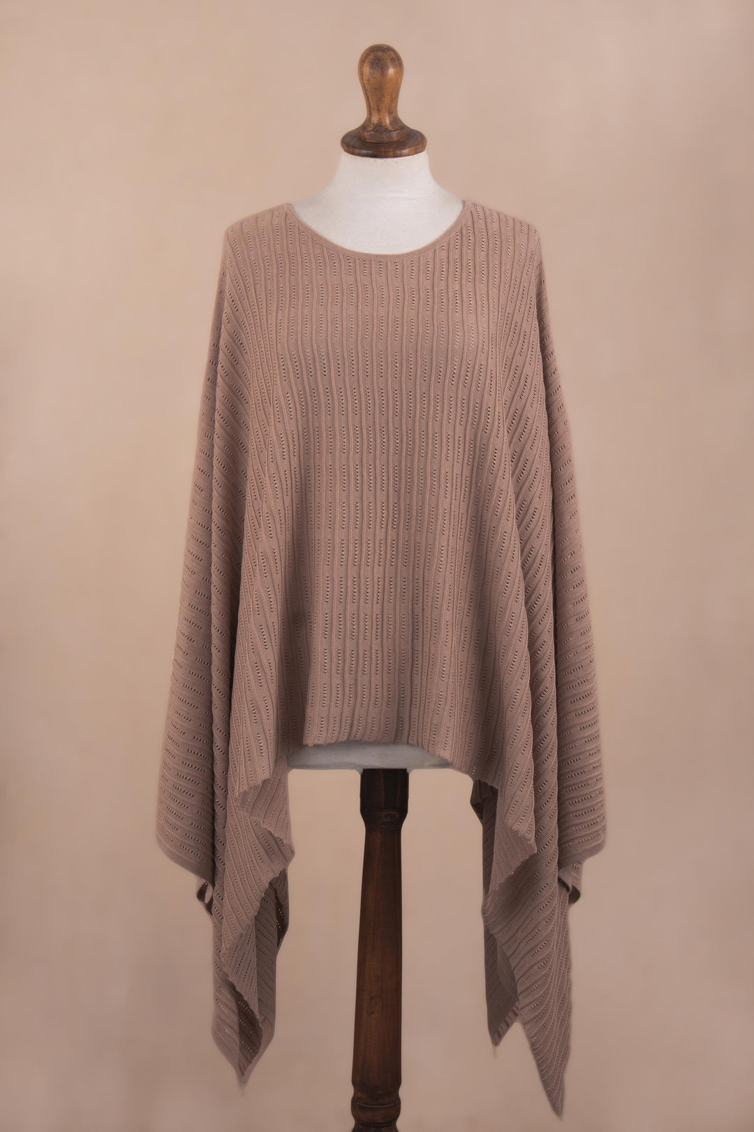 Organic Pima Cotton Knitted Poncho in Peach from Peru - Pintu Spring in Peach
