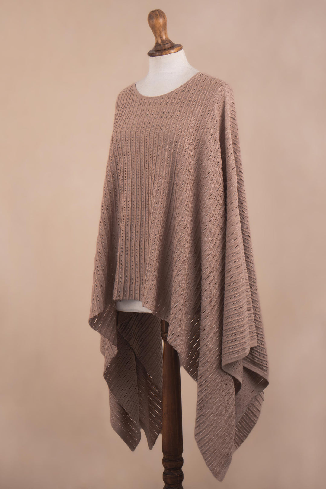 Organic Pima Cotton Knitted Poncho in Peach from Peru - Pintu Spring in Peach