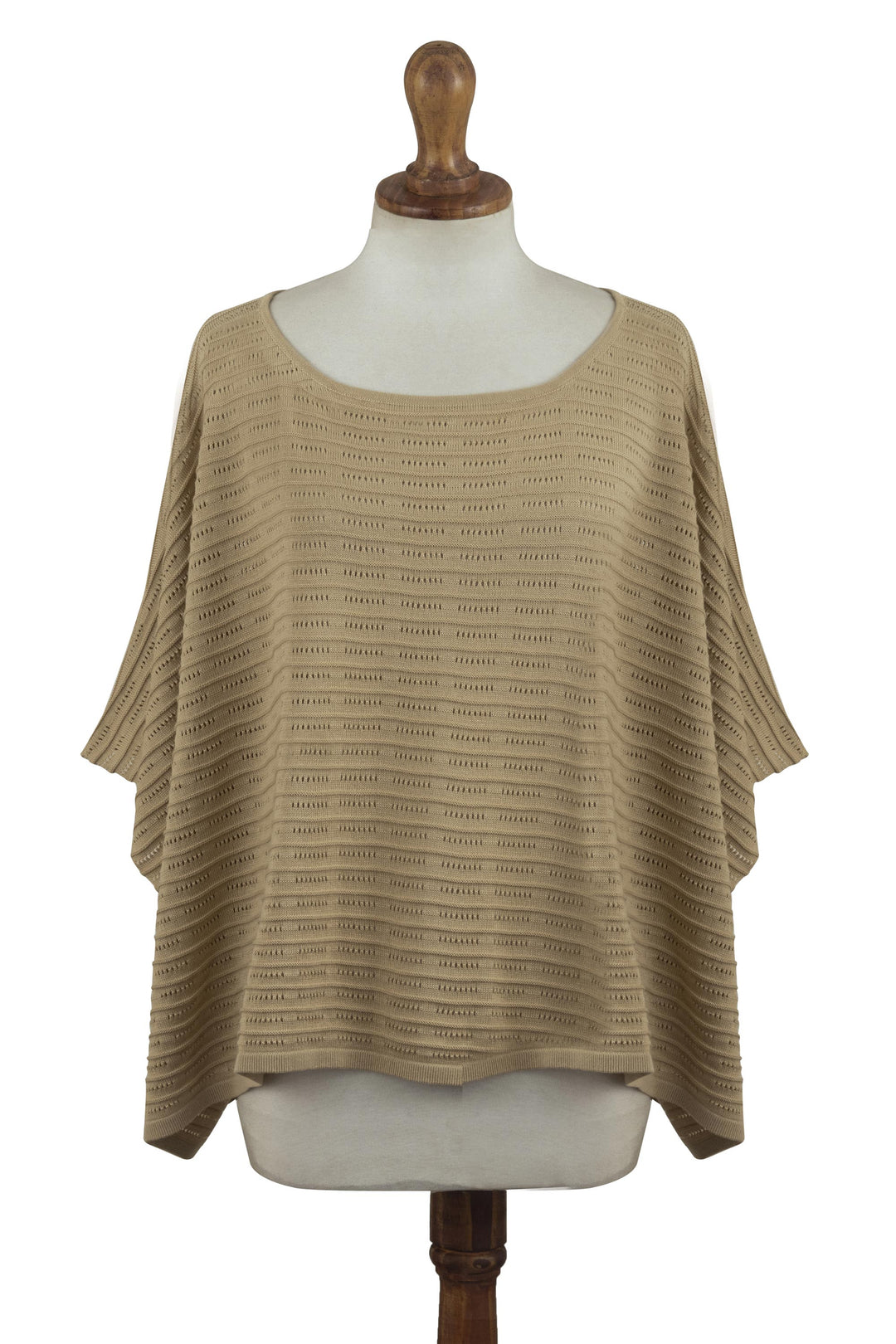Organic Pima Cotton Textured Poncho in Sand Brown from Peru - Warmi Sands