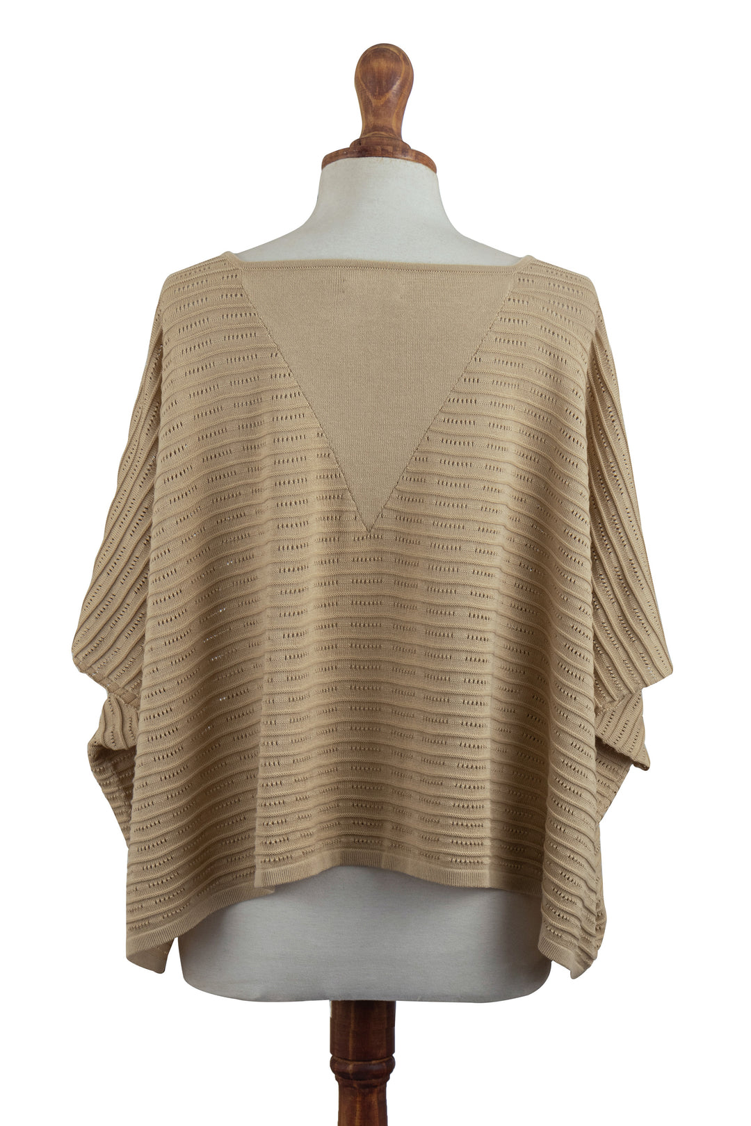 Organic Pima Cotton Textured Poncho in Sand Brown from Peru - Warmi Sands