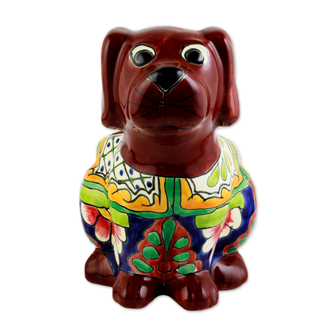 Talavera Style Dog-Themed Ceramic Planter from Mexico - Talavera Dog