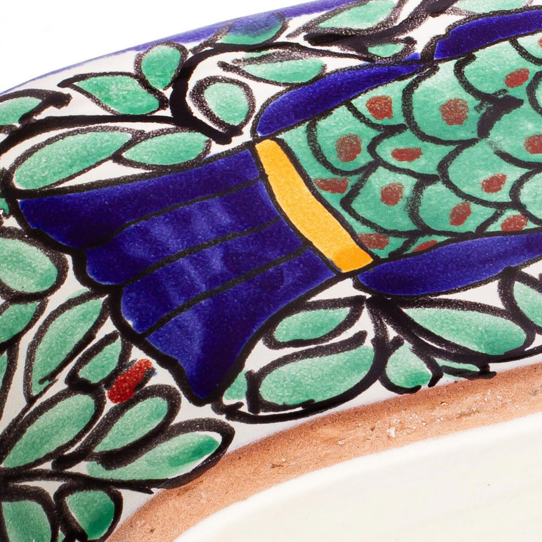 Talavera Style Fish-themed Ceramic Planter Box from Mexico - Pescado Azul