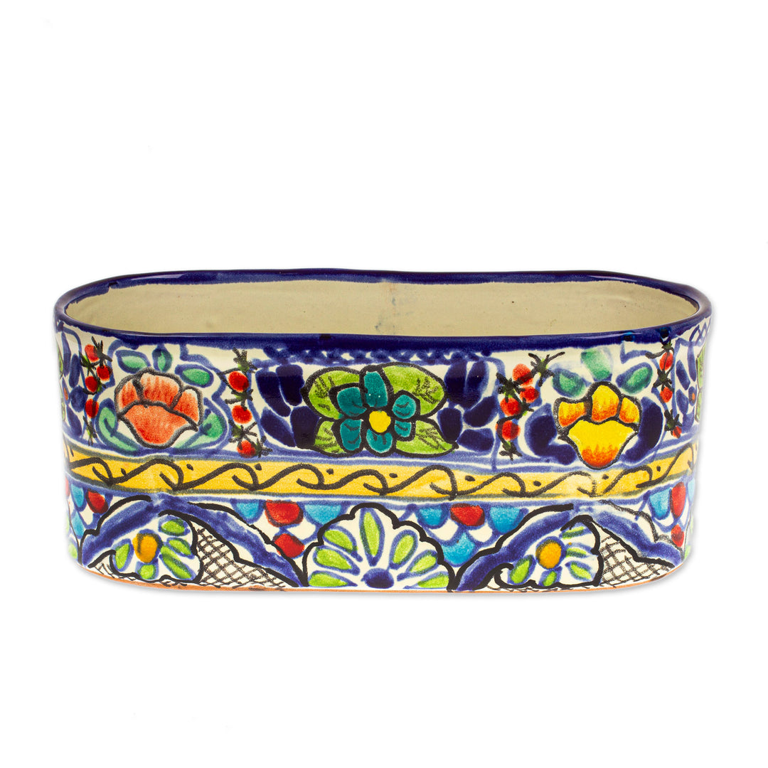 Talavera Style Ceramic Oval Pot from Mexico - Garden Bliss