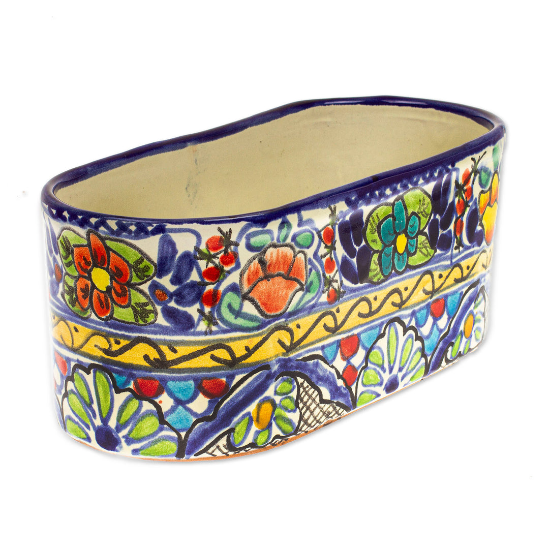 Talavera Style Ceramic Oval Pot from Mexico - Garden Bliss