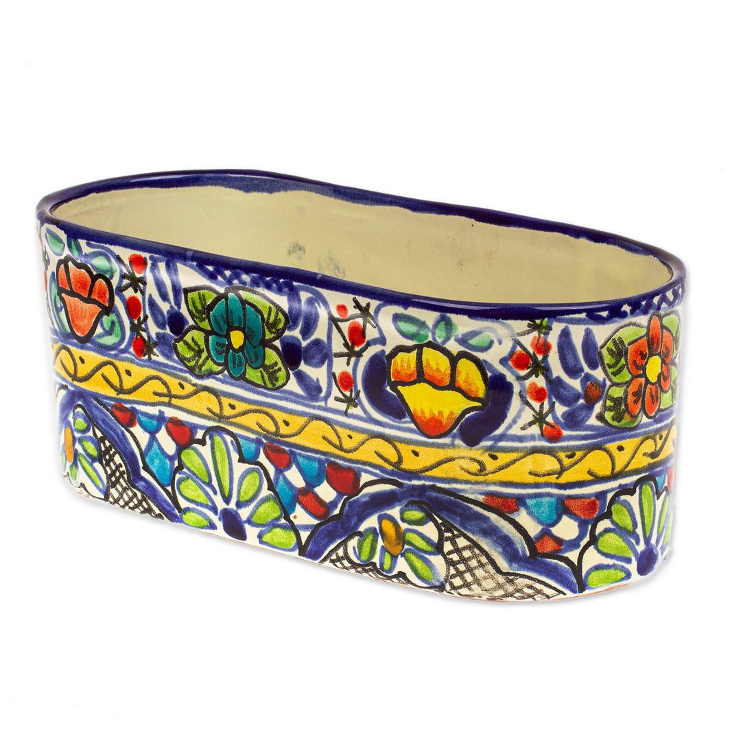 Talavera Style Ceramic Oval Pot from Mexico - Garden Bliss