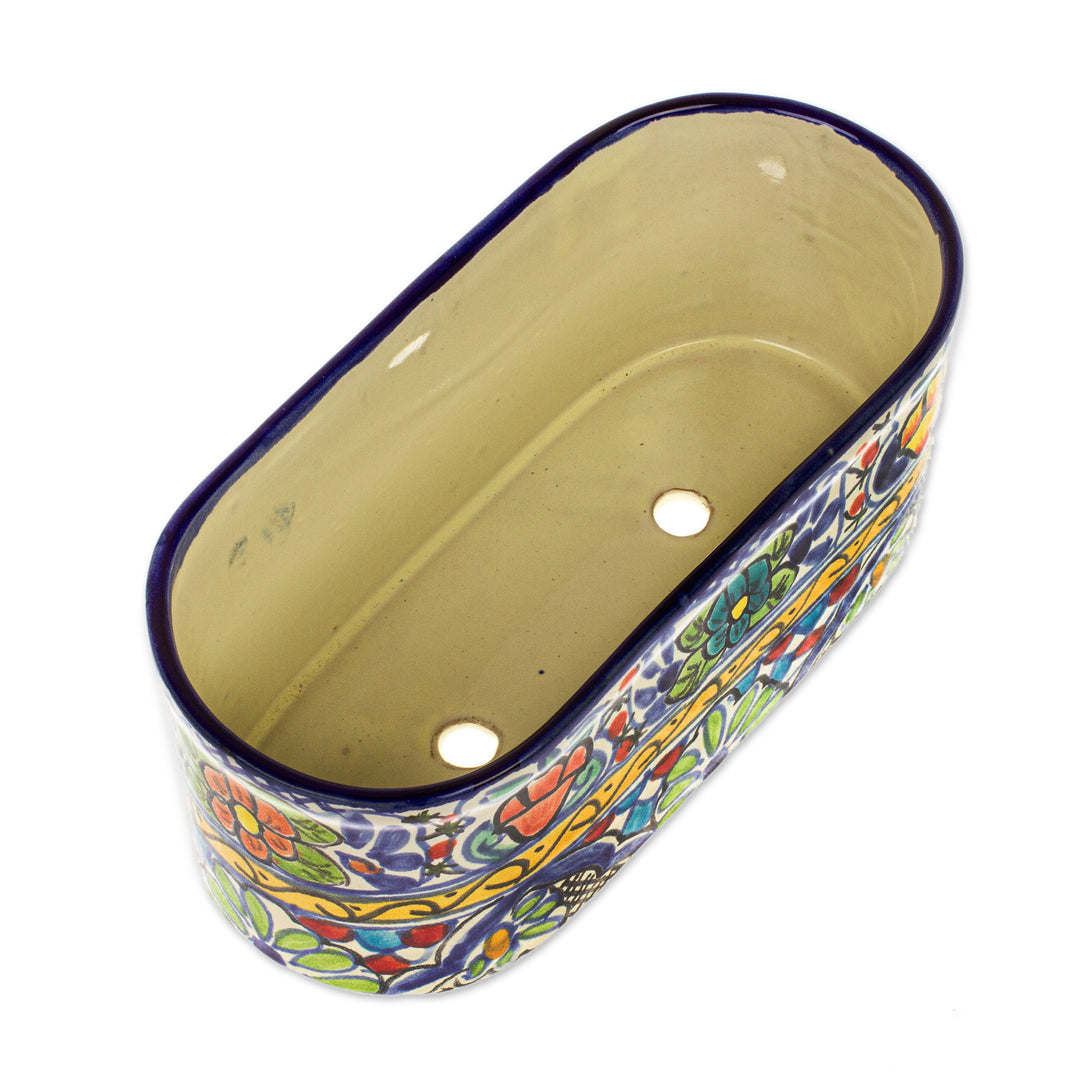 Talavera Style Ceramic Oval Pot from Mexico - Garden Bliss