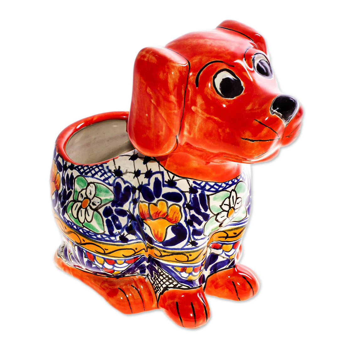 Talavera Style Ceramic Dog Planter from Mexico - Best Friend