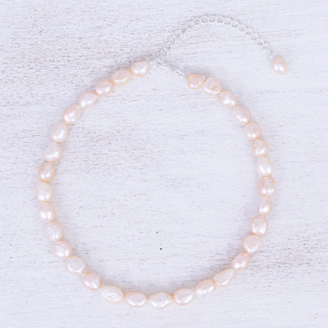 Cultured Freshwater Pearl and Sterling Silver Choker - Mermaid Gem in Peach