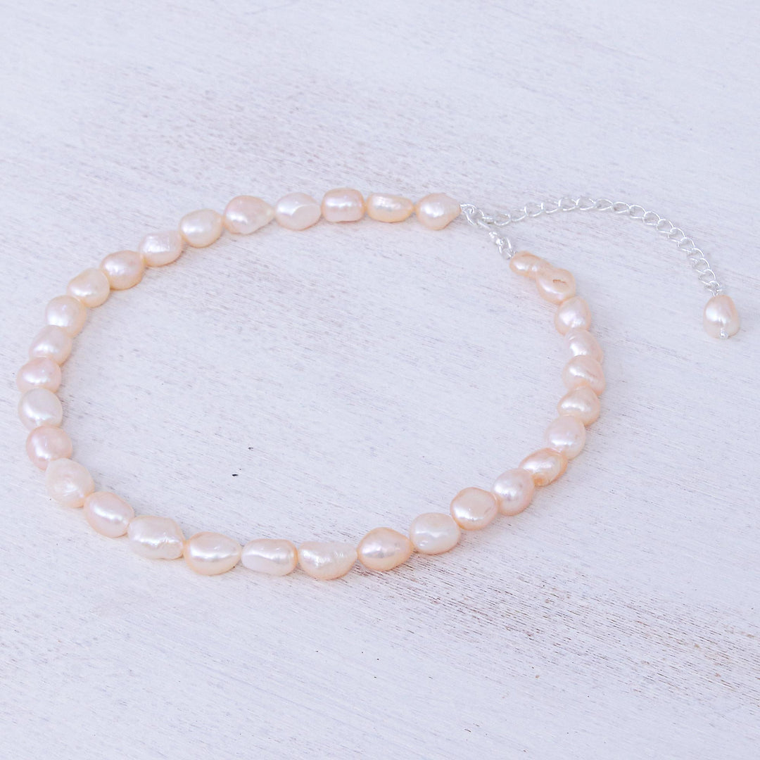 Cultured Freshwater Pearl and Sterling Silver Choker - Mermaid Gem in Peach
