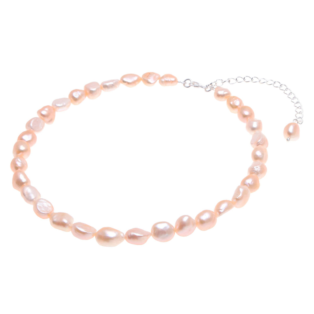 Cultured Freshwater Pearl and Sterling Silver Choker - Mermaid Gem in Peach
