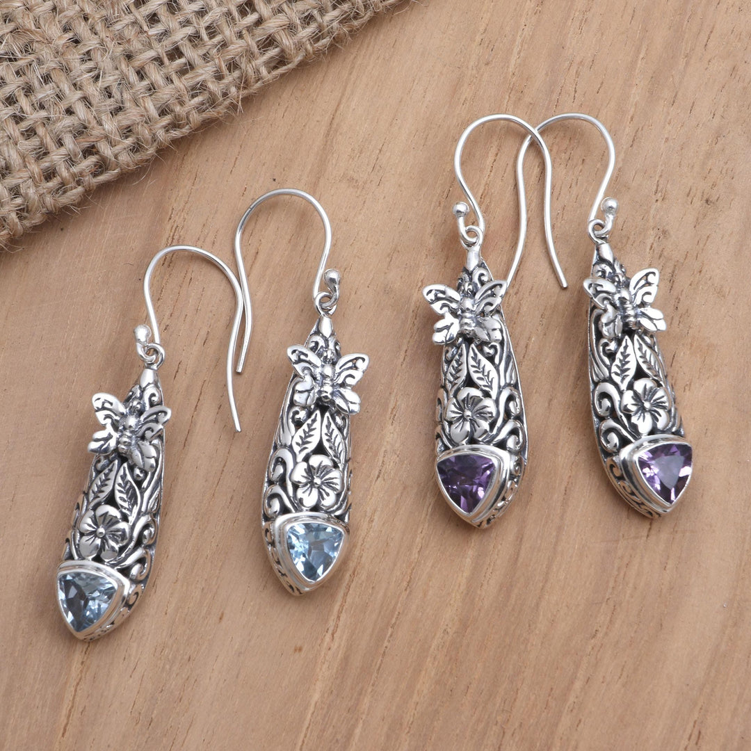 Amethyst and Blue Topaz Butterfly Earrings - Butterfly Wish