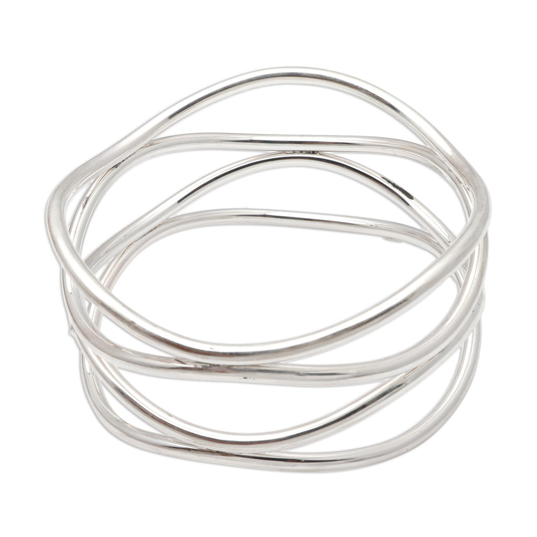 Handmade Sterling Silver Bangle Bracelet - Silver Wavelength
