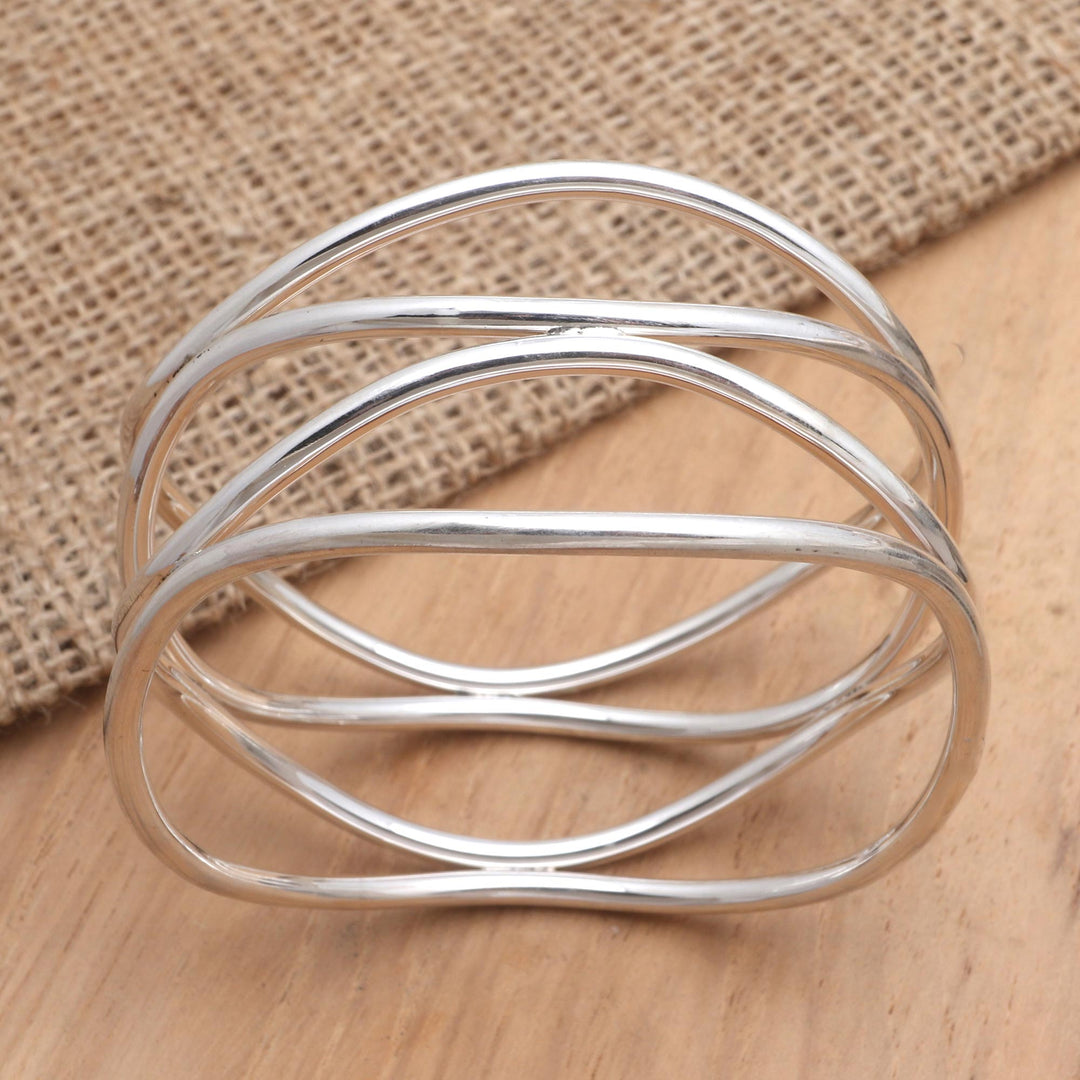 Handmade Sterling Silver Bangle Bracelet - Silver Wavelength